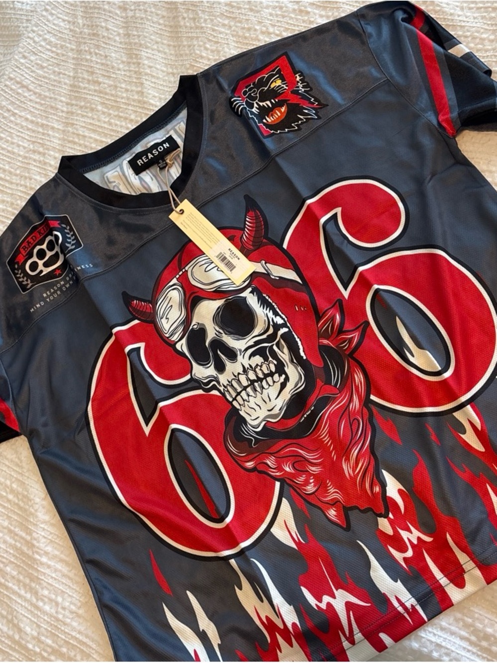 Reason Black and Red Skull Graphic Jersey Shirt